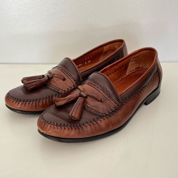 Brass Boot Tassel Leather Loafer Mens 8 W 2-Tone Brown Shoes Moccasins Moc Spain main image 4